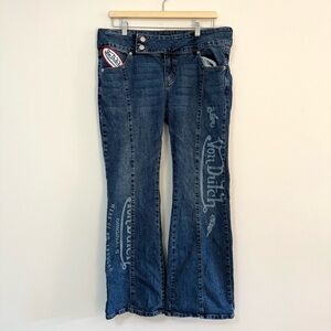 Y2K Von Dutch Originals Women’s Flare Frosted Ink Wash Blue Jeans